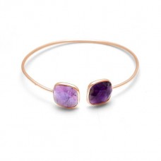 Natural Amethyst cushion Gemstone Bezel Bracelet 